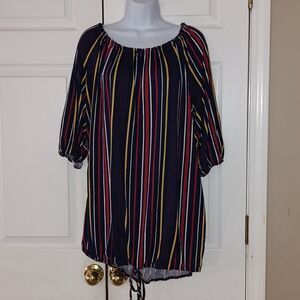 Free Kisses  Plus  navy striped off the shoulder top  SZ 3X